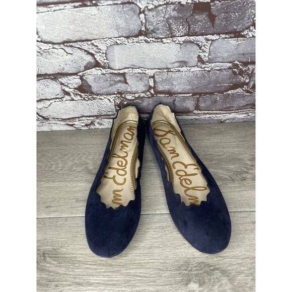 Sam Edelman Frances Blue Suede Leather Slip On Scalloped Flats Women Sz 9M US/39 - Picture 3 of 16